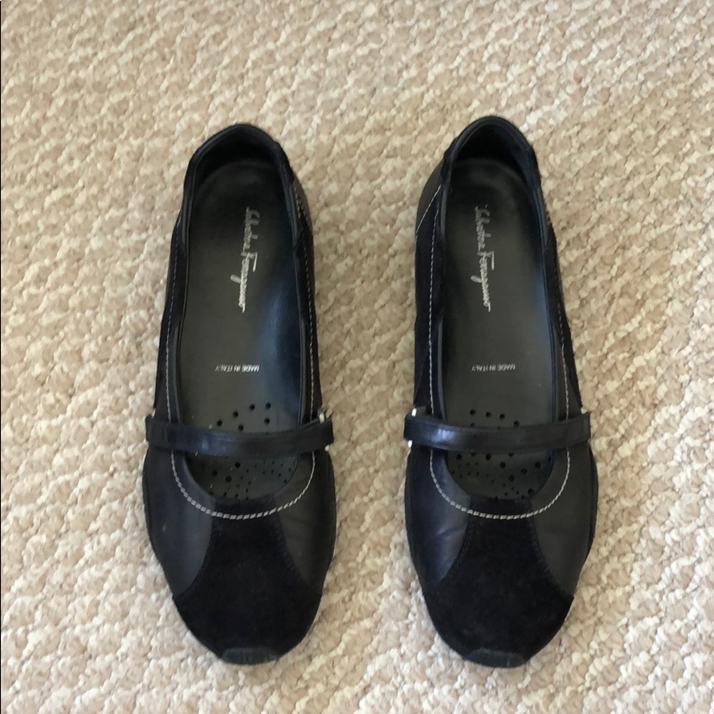 Salvatore Ferragamo black flat shoe velcro strap
